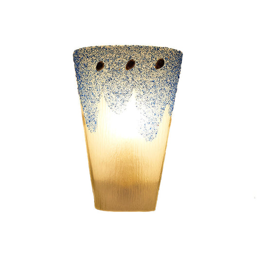 Frendorf | Retro-Stil Tassenform Wandlampe Buntglas 1 Kopf Wandmontage Leuchte in Blau für Nachttisch
