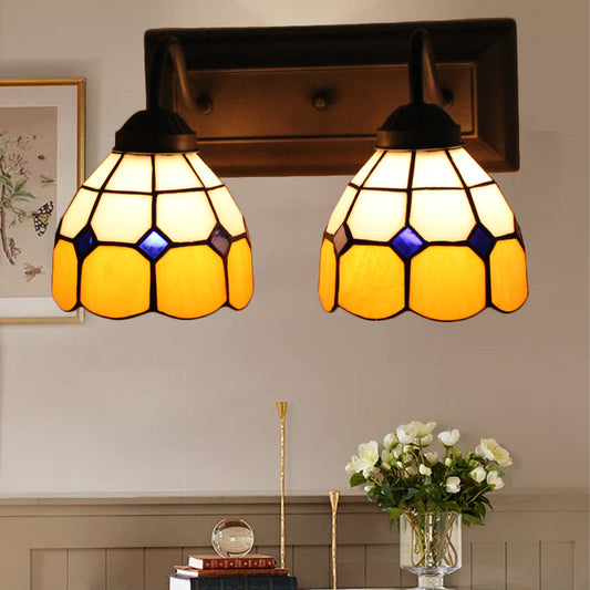 Frendorf | Gittermuster Amber Glas Wandleuchte Barock 2 Köpfe Schwarze Wandbeleuchtung Fixtures