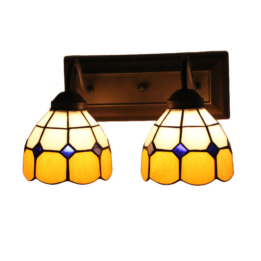 Frendorf | Gittermuster Amber Glas Wandleuchte Barock 2 Köpfe Schwarze Wandbeleuchtung Fixtures