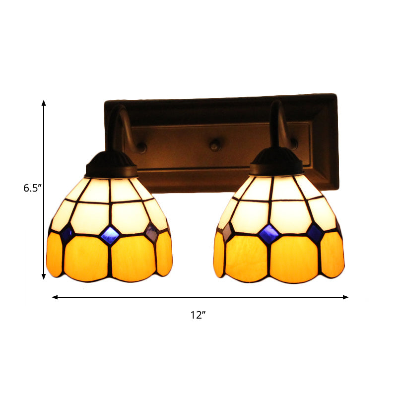 Frendorf | Gittermuster Amber Glas Wandleuchte Barock 2 Köpfe Schwarze Wandbeleuchtung Fixtures