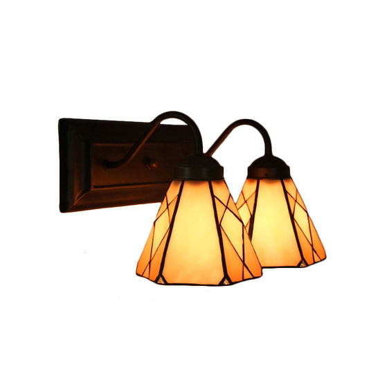 Frendorf | Cone Beige Glas Wandleuchte Tiffany 2 Köpfe Schwarz Wandmontierte Leuchte für Wohnzimmer