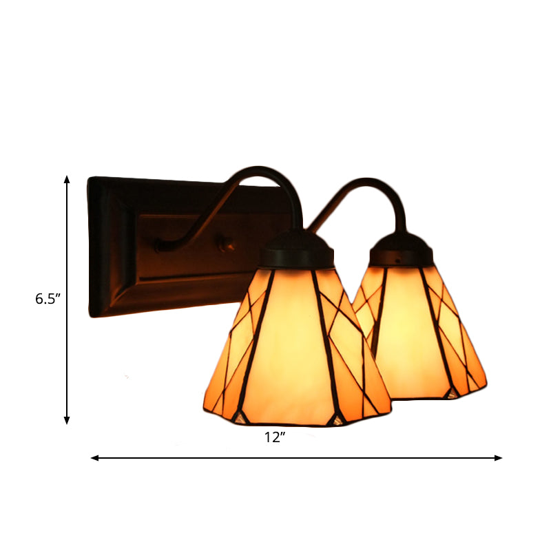 Frendorf | Cone Beige Glas Wandleuchte Tiffany 2 Köpfe Schwarz Wandmontierte Leuchte für Wohnzimmer