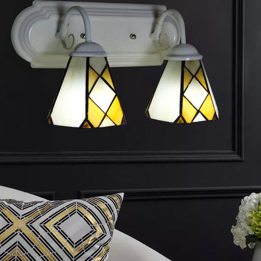Frendorf | Kegel Wandlamp 2 Koppen Glas-in-lood Rustiek Vintage Badkamer Wandverlichting in Beige