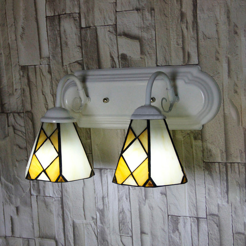 Frendorf | Kegel Wandlamp 2 Koppen Glas-in-lood Rustiek Vintage Badkamer Wandverlichting in Beige