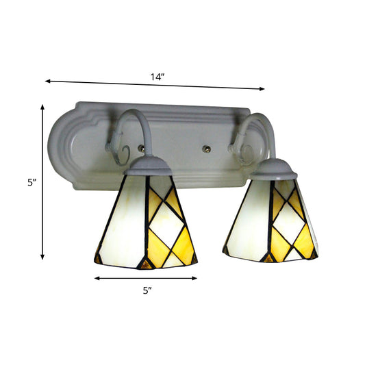 Frendorf | Kegel Wandlamp 2 Koppen Glas-in-lood Rustiek Vintage Badkamer Wandverlichting in Beige