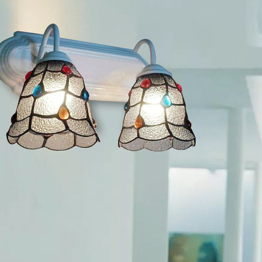 Frendorf | Gekartelde Glazen Bel Wandverlichting Tiffany Stijl 2 Koppen Wandlamp Licht in Witte Afwerking voor Slaapkamer