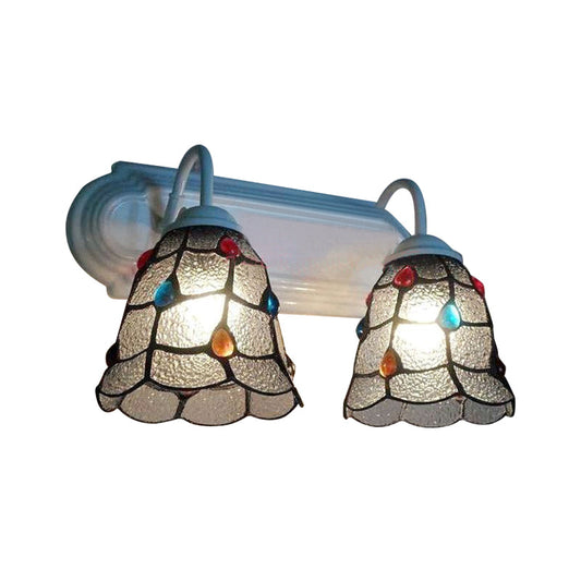 Frendorf | Gekartelde Glazen Bel Wandverlichting Tiffany Stijl 2 Koppen Wandlamp Licht in Witte Afwerking voor Slaapkamer