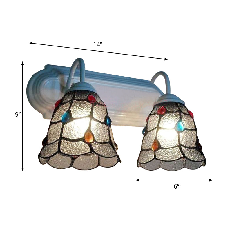 Frendorf | Gekartelde Glazen Bel Wandverlichting Tiffany Stijl 2 Koppen Wandlamp Licht in Witte Afwerking voor Slaapkamer
