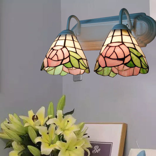 Frendorf | Rosa Rose Wandmontage Licht Victorian 2 Köpfe Multicolor Buntglas Wandleuchte