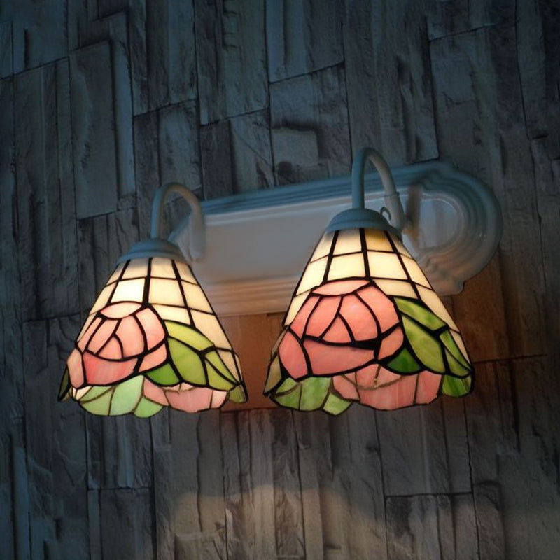 Frendorf | Rosa Rose Wandmontage Licht Victorian 2 Köpfe Multicolor Buntglas Wandleuchte