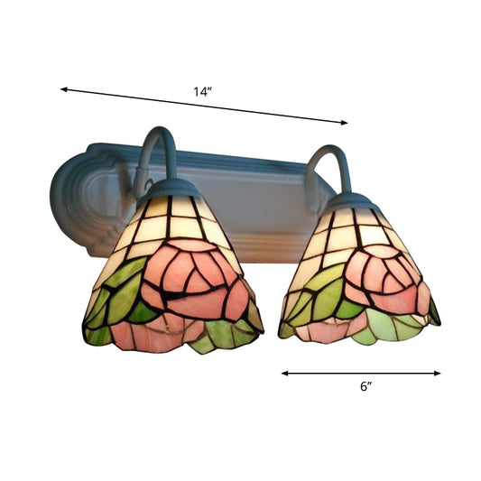 Frendorf | Rosa Rose Wandmontage Licht Victorian 2 Köpfe Multicolor Buntglas Wandleuchte