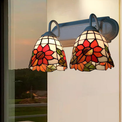 Frendorf | Glas-in-lood Oranje Wandlamp Fixture Zonnebloem 2 Koppen Victoriaanse Wandlamp