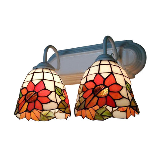 Frendorf | Glas-in-lood Oranje Wandlamp Fixture Zonnebloem 2 Koppen Victoriaanse Wandlamp