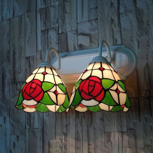 Frendorf | Rose Wandlampe Viktorianisches Buntglas 2 Köpfe Rote Wandleuchte