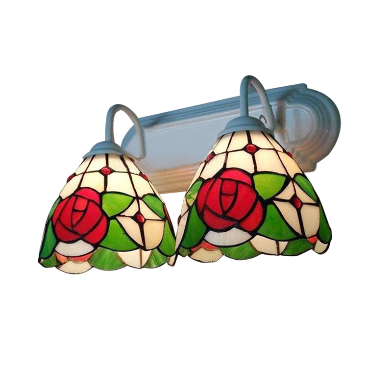 Frendorf | Rose Wandlampe Viktorianisches Buntglas 2 Köpfe Rote Wandleuchte