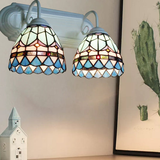 Frendorf | Glas-in-lood Bowl Wandlamp Barokstijl 2 Koppen Wandverlichting in Witte Afwerking voor Slaapkamer