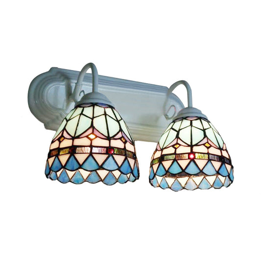Frendorf | Glas-in-lood Bowl Wandlamp Barokstijl 2 Koppen Wandverlichting in Witte Afwerking voor Slaapkamer