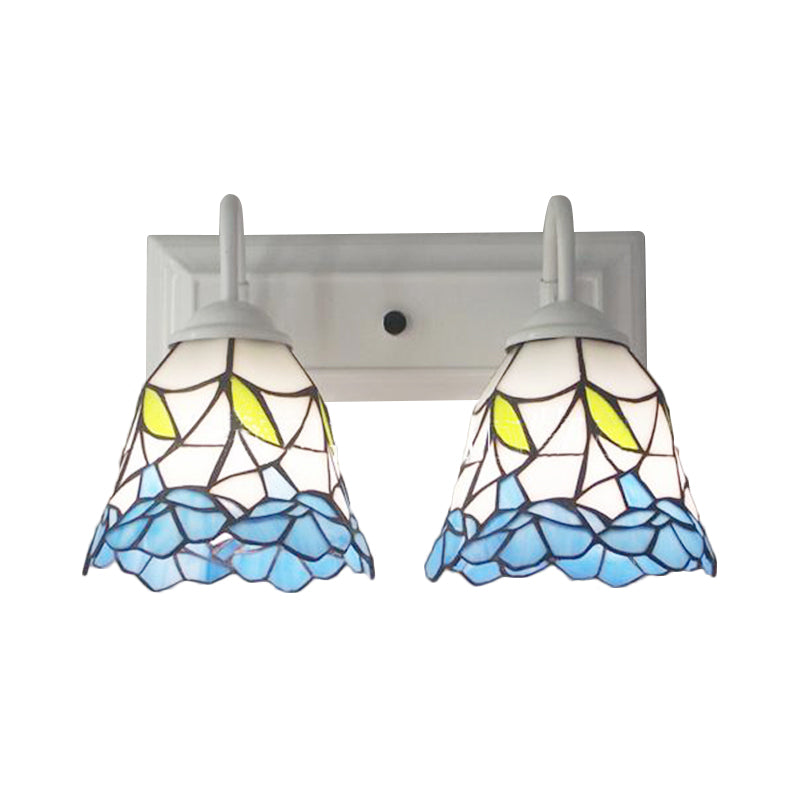 Frendorf | 2 Köpfe Flared Wandbeleuchtung Tiffany-Blau Buntglas Wandleuchte für Schlafzimmer