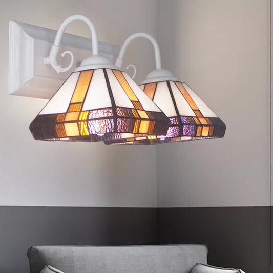 Frendorf | 2 Lichten Piramide Wandlamp Geel Glas Missie Stijl Wandarmatuur Licht in Brons voor Slaapkamer