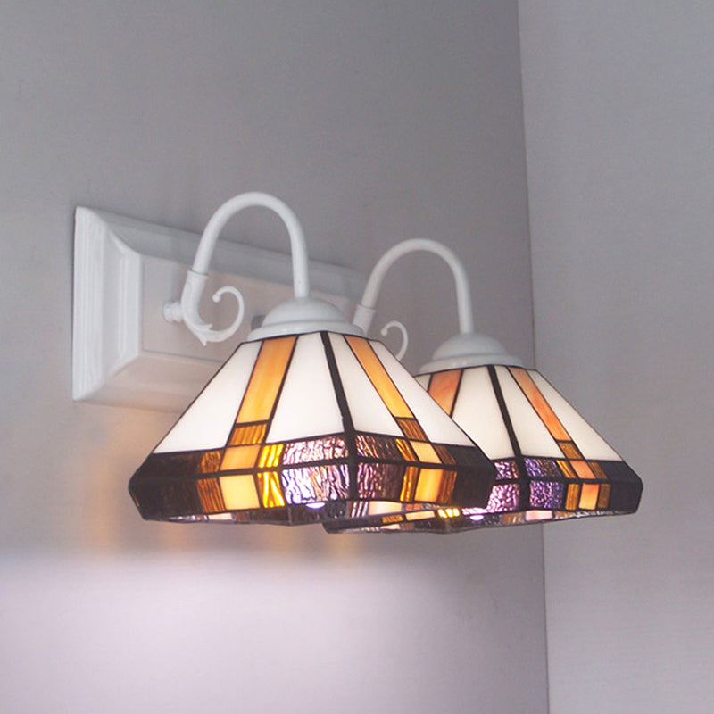 Frendorf | 2 Lichten Piramide Wandlamp Geel Glas Missie Stijl Wandarmatuur Licht in Brons voor Slaapkamer