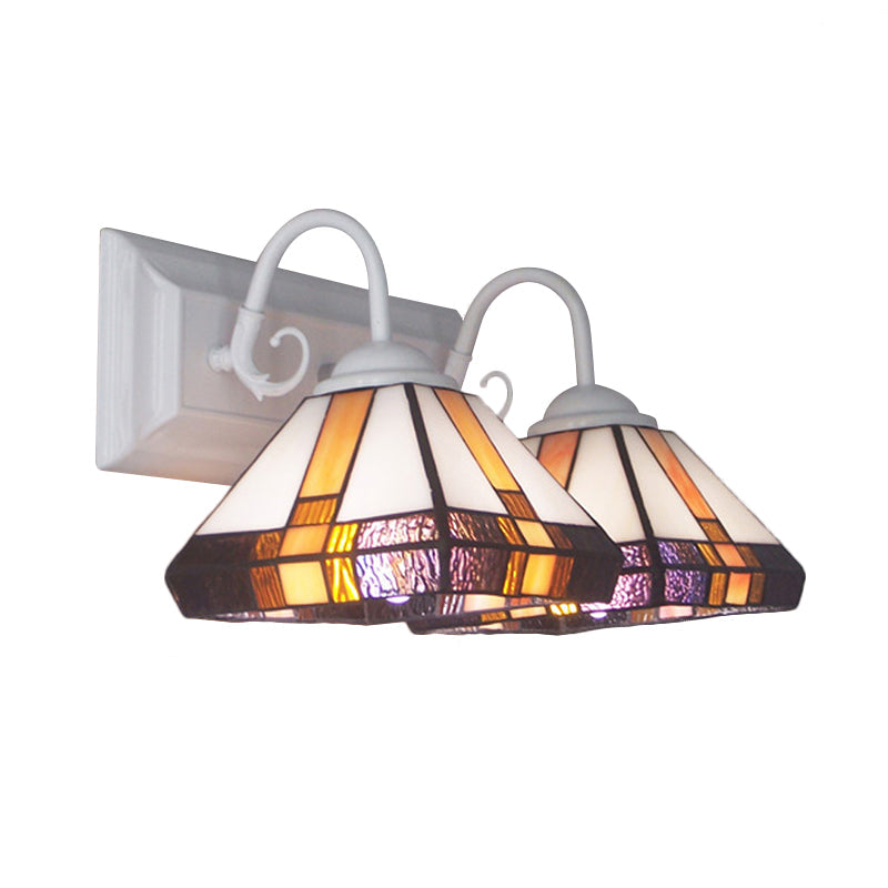Frendorf | 2 Lichten Piramide Wandlamp Geel Glas Missie Stijl Wandarmatuur Licht in Brons voor Slaapkamer