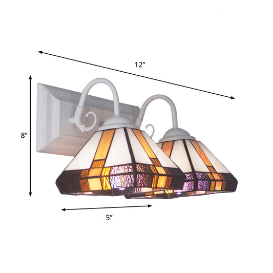 Frendorf | 2 Lichten Piramide Wandlamp Geel Glas Missie Stijl Wandarmatuur Licht in Brons voor Slaapkamer