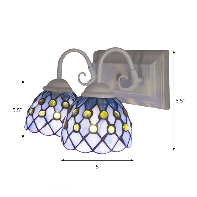 Frendorf | Globale Wandleuchte mit Perlen Tiffany-Stil 2 Lichter Buntglas Wandleuchte in Himmelblau/Blau für Schlafzimmer