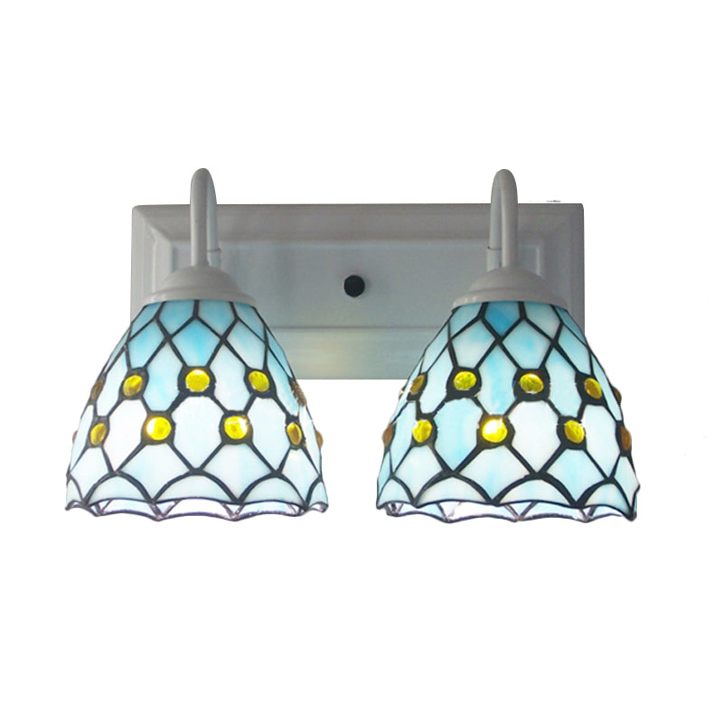 Frendorf | Globale Wandleuchte mit Perlen Tiffany-Stil 2 Lichter Buntglas Wandleuchte in Himmelblau/Blau für Schlafzimmer