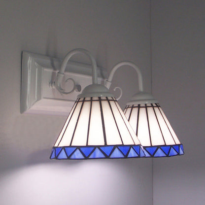 Frendorf | Witte Glazen Kegel Wandlamp Tiffany Stijl 2 Gloeilampen Wandmontage Verlichting voor Slaapkamer Verlichting