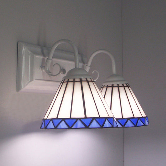 Frendorf | Witte Glazen Kegel Wandlamp Tiffany Stijl 2 Gloeilampen Wandmontage Verlichting voor Slaapkamer Verlichting
