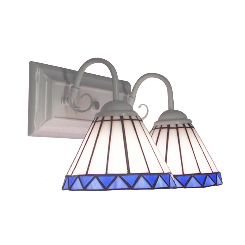 Frendorf | Witte Glazen Kegel Wandlamp Tiffany Stijl 2 Gloeilampen Wandmontage Verlichting voor Slaapkamer Verlichting