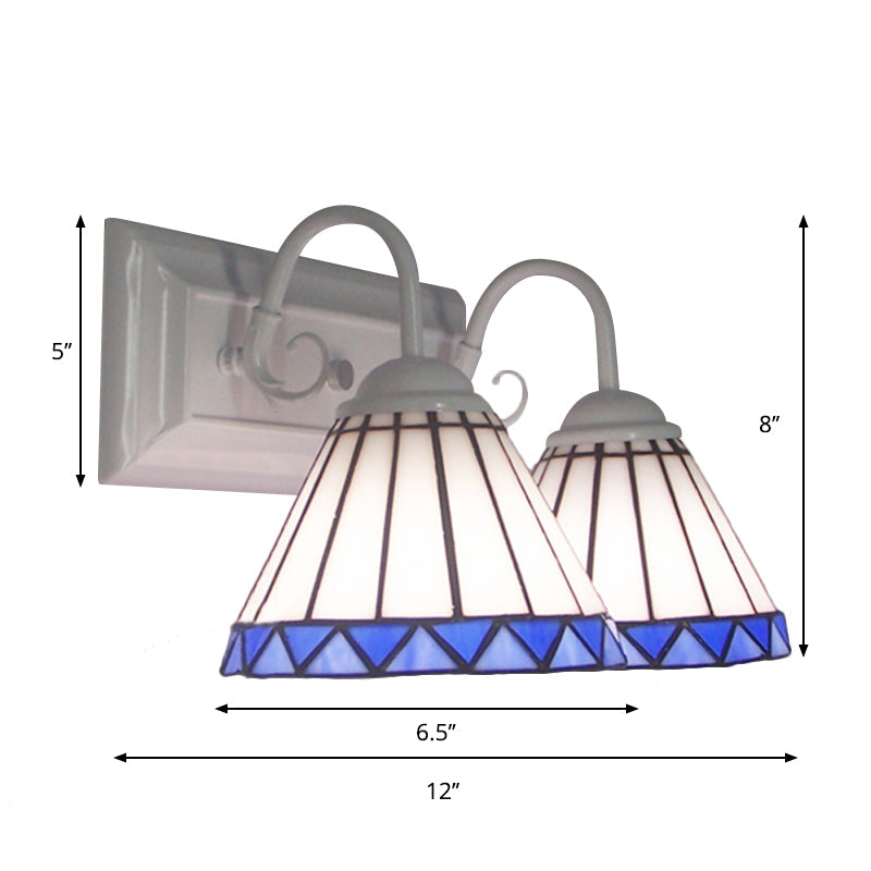 Frendorf | Witte Glazen Kegel Wandlamp Tiffany Stijl 2 Gloeilampen Wandmontage Verlichting voor Slaapkamer Verlichting