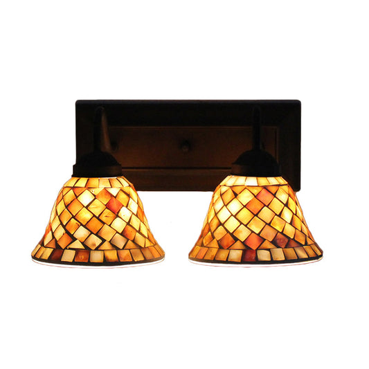 Frendorf | Bell Wandleuchte Tiffany Shell 2 Köpfe Beige Wandmontierte Leuchte für Schlafzimmer