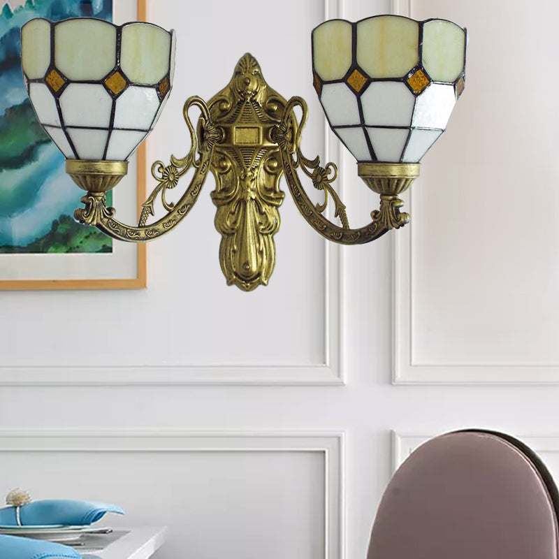 Frendorf | Glas-in-lood Wandlamp Woonkamer 2 Lichten Rustieke Landstijl Wandverlichting in Oranje/Roze/Blauw/Beige voor Bibliotheek
