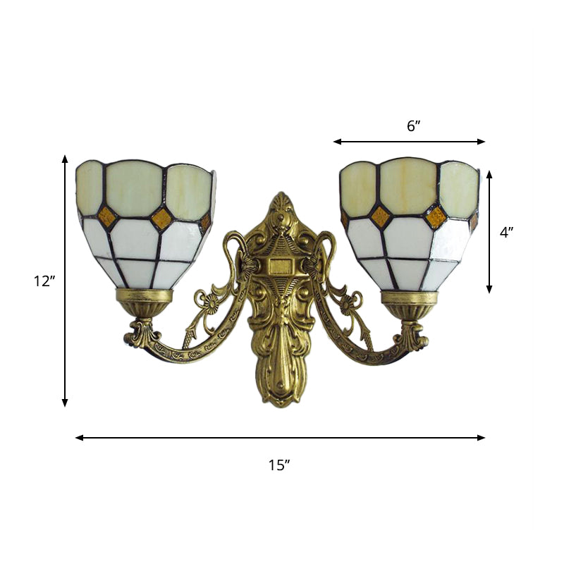 Frendorf | Glas-in-lood Wandlamp Woonkamer 2 Lichten Rustieke Landstijl Wandverlichting in Oranje/Roze/Blauw/Beige voor Bibliotheek