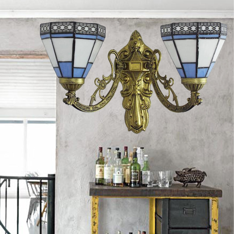 Frendorf | Glas-in-lood Wandlamp Woonkamer 2 Lichten Rustieke Landstijl Wandverlichting in Oranje/Roze/Blauw/Beige voor Bibliotheek