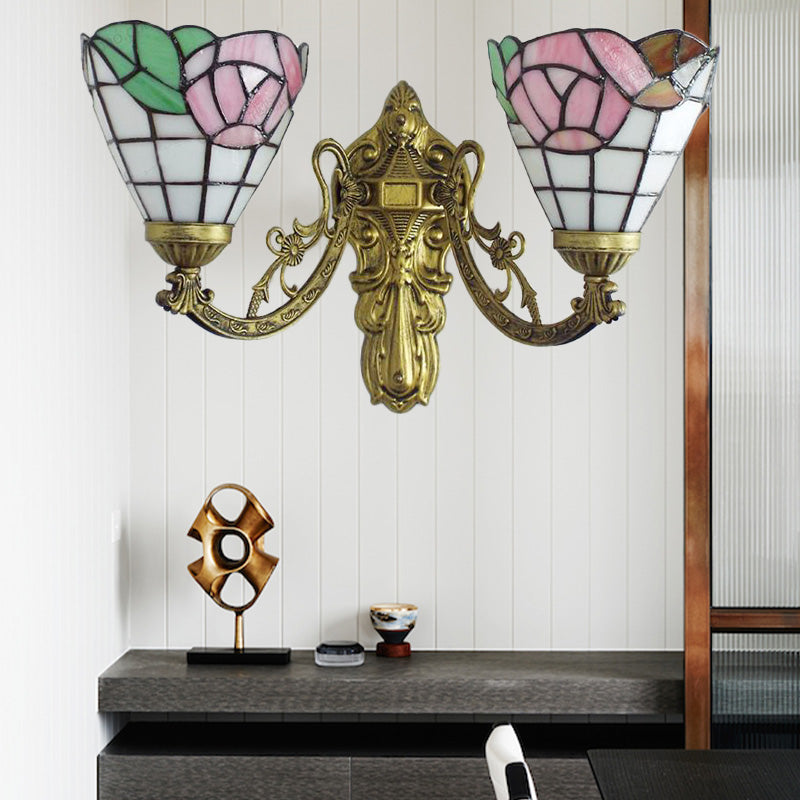 Frendorf | Glas-in-lood Wandlamp Woonkamer 2 Lichten Rustieke Landstijl Wandverlichting in Oranje/Roze/Blauw/Beige voor Bibliotheek