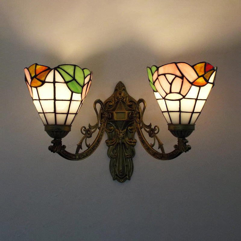 Frendorf | Glas-in-lood Wandlamp Woonkamer 2 Lichten Rustieke Landstijl Wandverlichting in Oranje/Roze/Blauw/Beige voor Bibliotheek