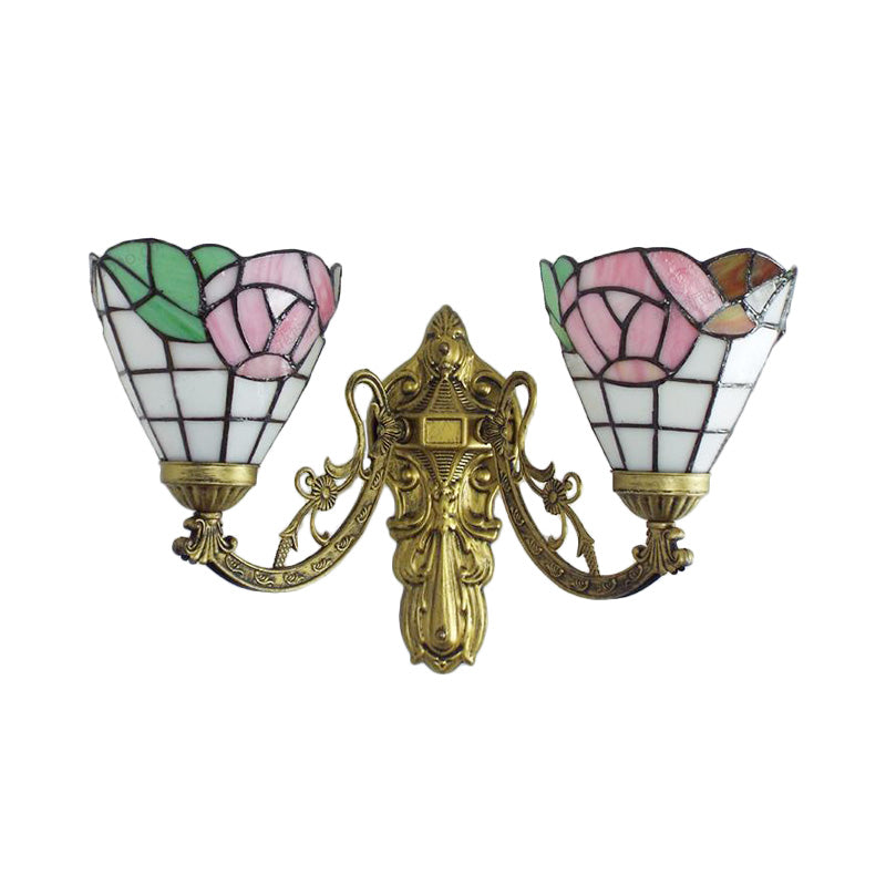 Frendorf | Glas-in-lood Wandlamp Woonkamer 2 Lichten Rustieke Landstijl Wandverlichting in Oranje/Roze/Blauw/Beige voor Bibliotheek