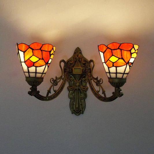 Frendorf | Glas-in-lood Wandlamp Woonkamer 2 Lichten Rustieke Landstijl Wandverlichting in Oranje/Roze/Blauw/Beige voor Bibliotheek