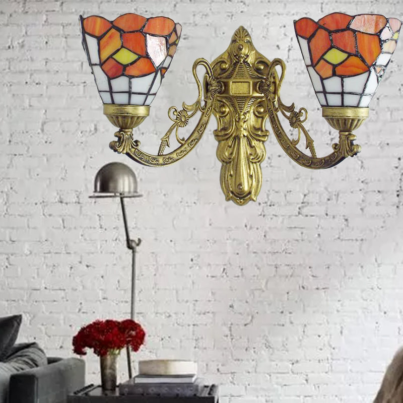 Frendorf | Glas-in-lood Wandlamp Woonkamer 2 Lichten Rustieke Landstijl Wandverlichting in Oranje/Roze/Blauw/Beige voor Bibliotheek