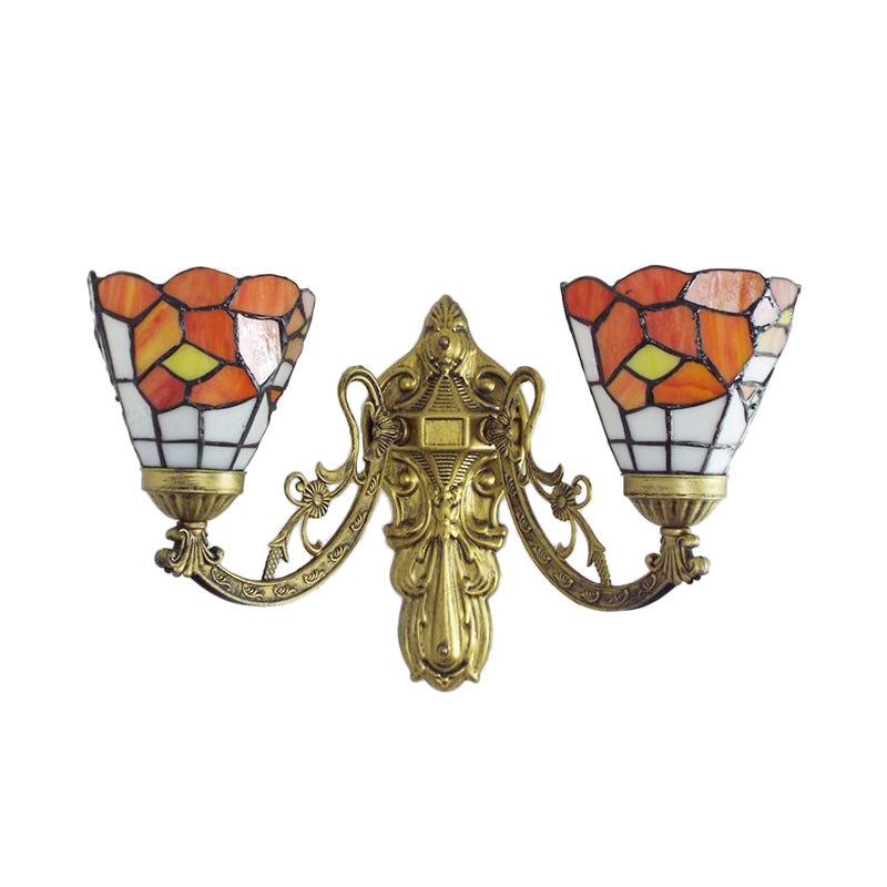 Frendorf | Glas-in-lood Wandlamp Woonkamer 2 Lichten Rustieke Landstijl Wandverlichting in Oranje/Roze/Blauw/Beige voor Bibliotheek