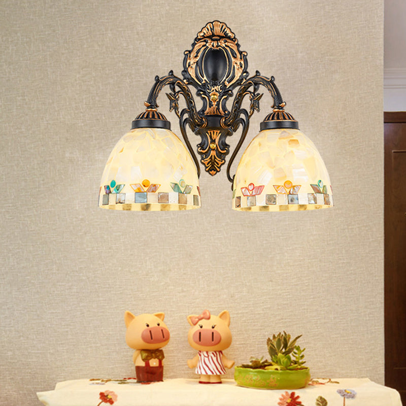Frendorf | Shell Bowl Wandlamp Verlichting Traditioneel 2 Koppen Wandmontage Licht in Beige voor Slaapkamer