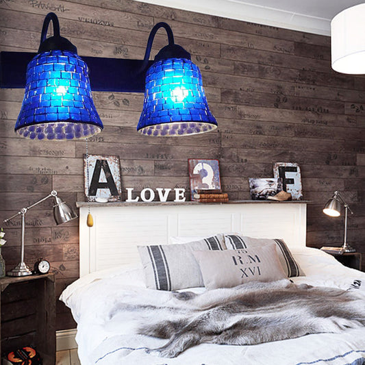 Frendorf | Gestreepte Glazen Bel Wandgemonteerde Licht 2 Hoofden Geel/Roz/Oranje Wandlamp met Trekkoordschakelaar