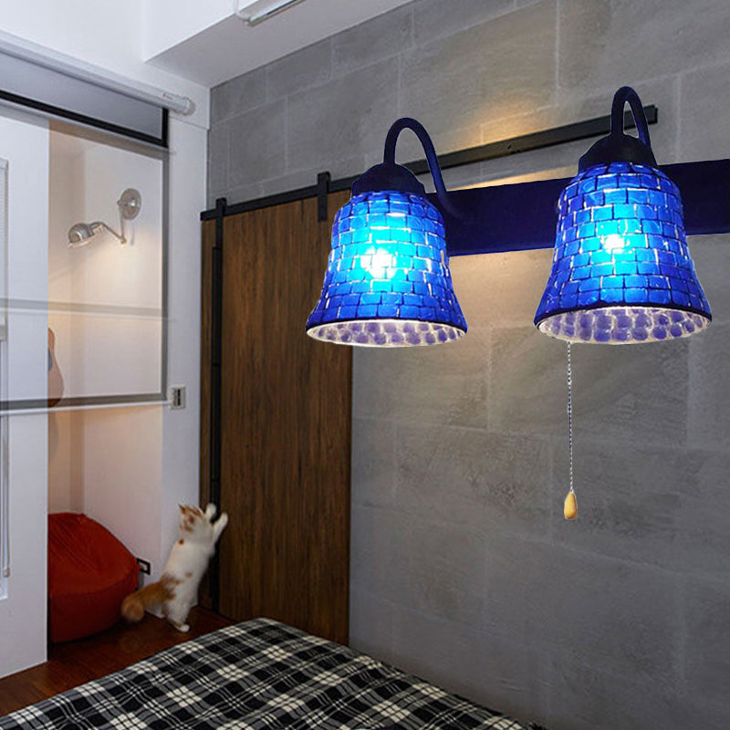 Frendorf | Gestreepte Glazen Bel Wandgemonteerde Licht 2 Hoofden Geel/Roz/Oranje Wandlamp met Trekkoordschakelaar