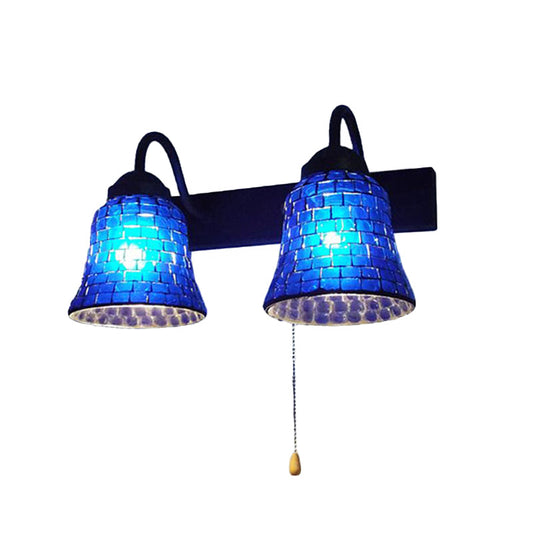 Frendorf | Gestreepte Glazen Bel Wandgemonteerde Licht 2 Hoofden Geel/Roz/Oranje Wandlamp met Trekkoordschakelaar