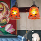 Frendorf | Gestreepte Glazen Bel Wandgemonteerde Licht 2 Hoofden Geel/Roz/Oranje Wandlamp met Trekkoordschakelaar