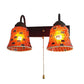Frendorf | Gestreepte Glazen Bel Wandgemonteerde Licht 2 Hoofden Geel/Roz/Oranje Wandlamp met Trekkoordschakelaar