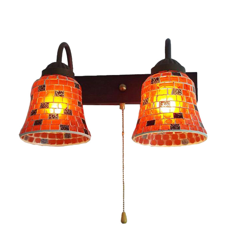Frendorf | Gestreepte Glazen Bel Wandgemonteerde Licht 2 Hoofden Geel/Roz/Oranje Wandlamp met Trekkoordschakelaar