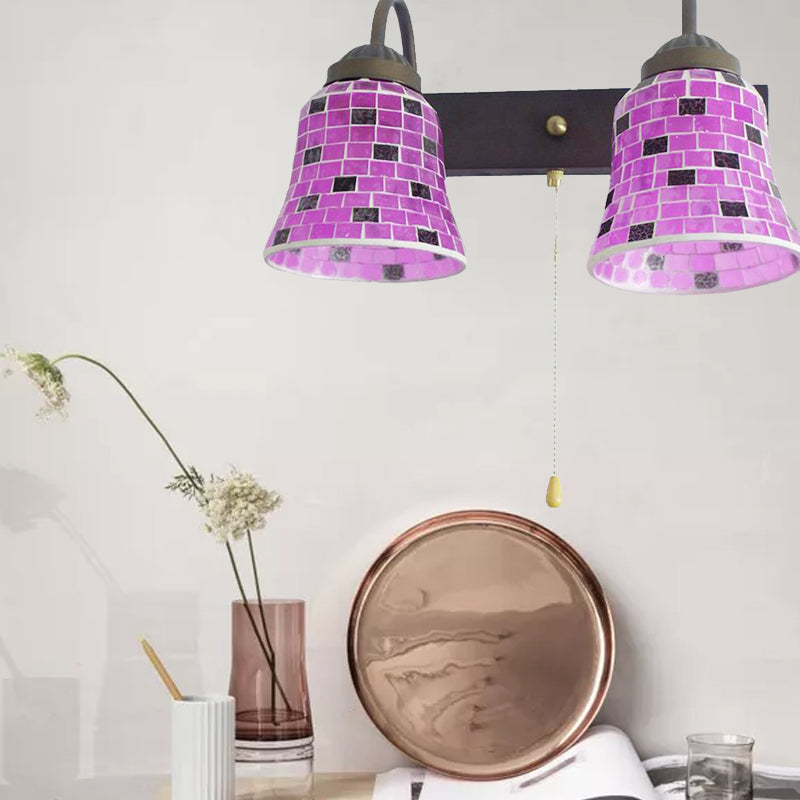 Frendorf | Gestreepte Glazen Bel Wandgemonteerde Licht 2 Hoofden Geel/Roz/Oranje Wandlamp met Trekkoordschakelaar